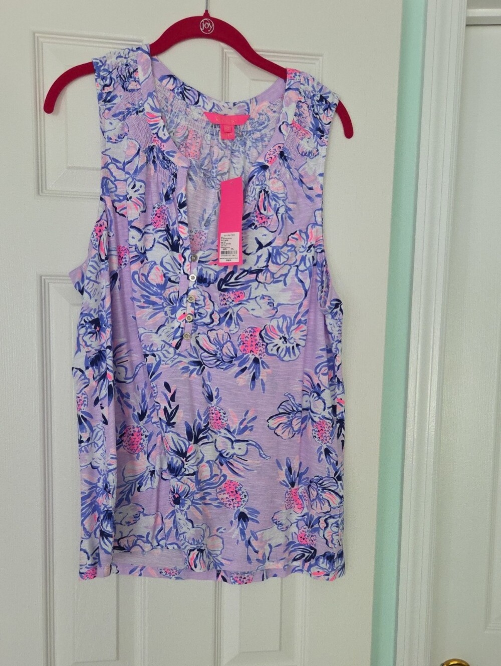 Lilly Pulitzer Lavender Sleeveless Floral Henley Dress with Pink & Blue Accents